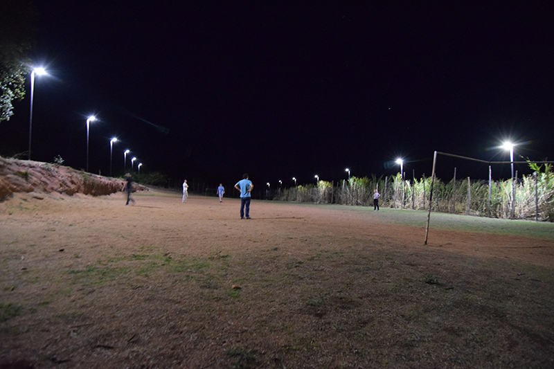 Solar powered football pitch in the dark